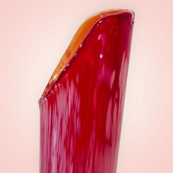 Vintage Red Glass Vase 1960's Red-Orange with White Swirls Art Glass Vase Swung - Picture 12 of 16